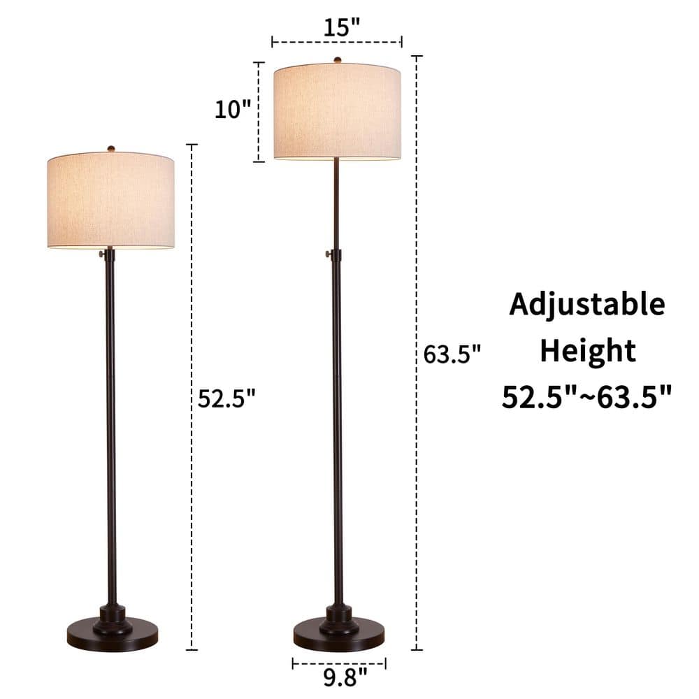 Bronze Adjustable 63.5" Floor Lamp with Fabric Shade