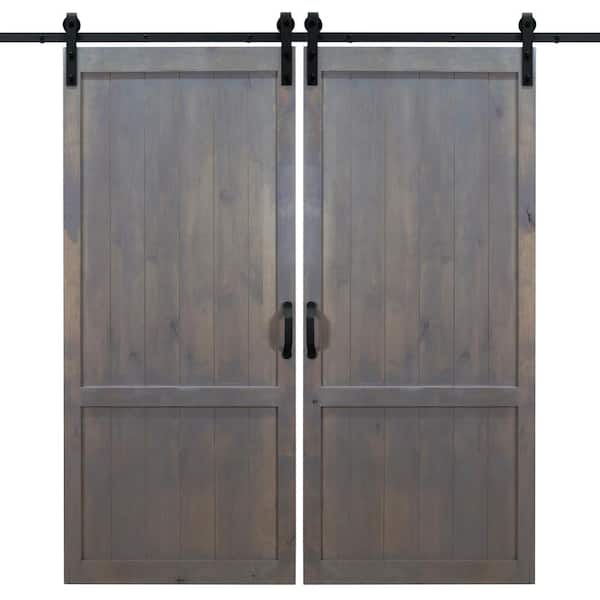 Dogberry 36 in. x 84 in. Country Vintage Ash Gray Double Sliding Barn Door with Hardware Kit