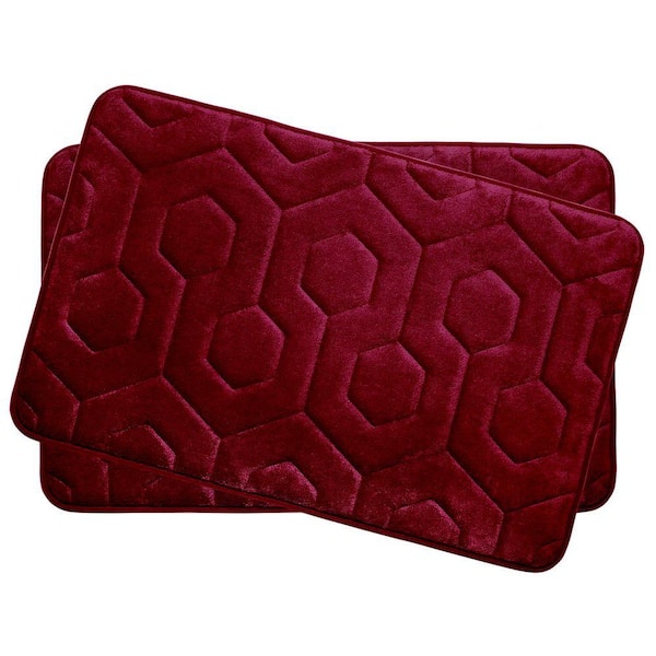 BounceComfort Hexagon Red 17 in. x 24 in. Memory Foam Bath Mat Set (2-Piece)
