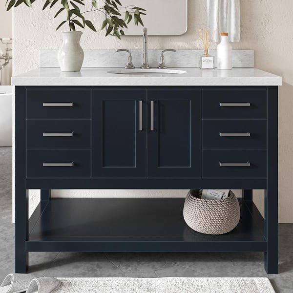 ARIEL Magnolia 49 in. W x 22 in. D x 36 in. H Bath Vanity in Midnight Blue with White Marble Vanity Top with White Basin
