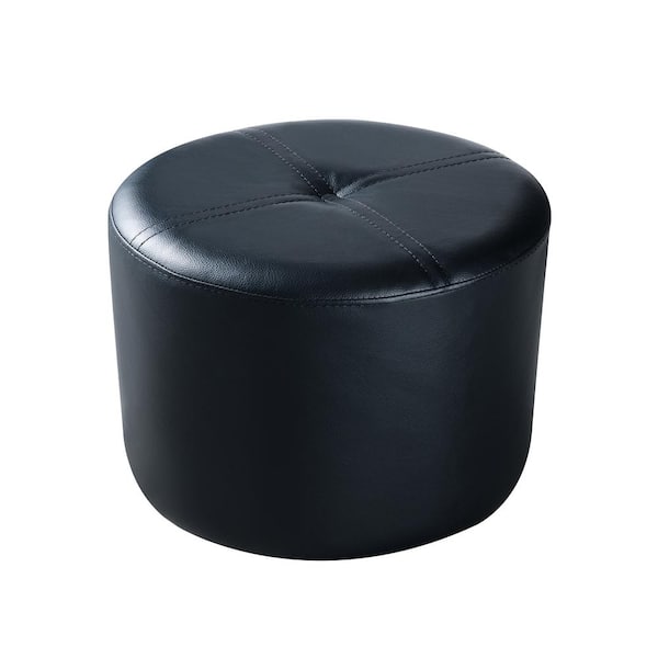 Kings Brand Furniture Pouf Black Vinyl, Round Ottoman Leather