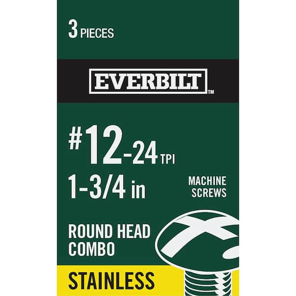 Everbilt #12-24 x 1-3/4 in. Combo Round Head Stainless Steel Machine Screw (3-Pack)