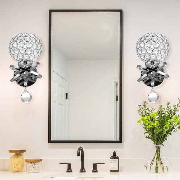 5 in. 1-Light Silver Vanity Light Indoor Wall Sconce with Antique Metal Crystal Shade