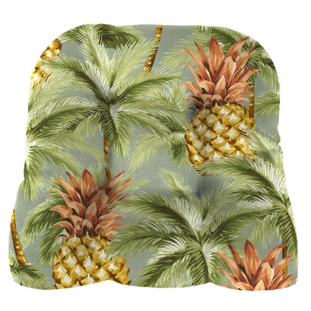 Luau Breeze Green Tropical Tufted Outdoor Wicker Bench Cushion Set