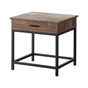 23.5 in. Brown Oak and Sandy Black Square Wood End Table with Drawer