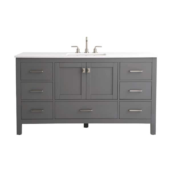 Vanea 60 in. Single Freestanding Gray Bath Vanity with White Quartz Top