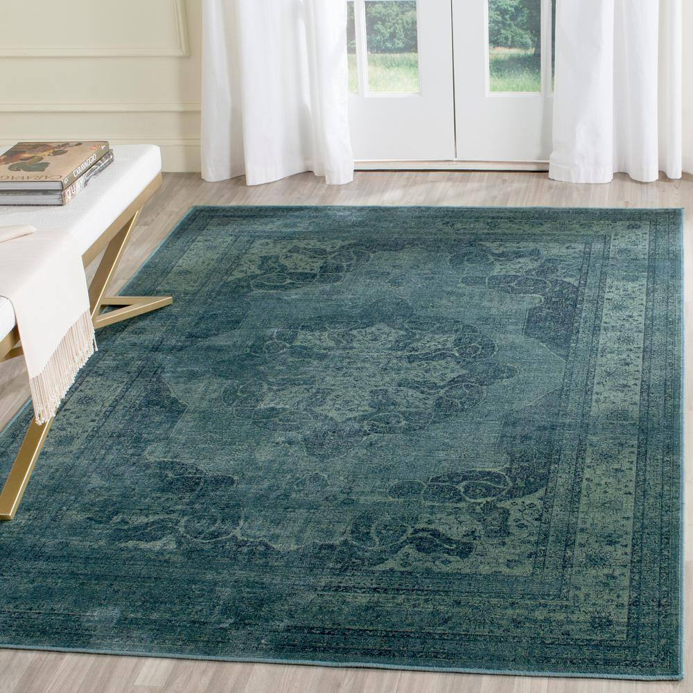 Hand-Knotted Blue Viscose Square Area Rug