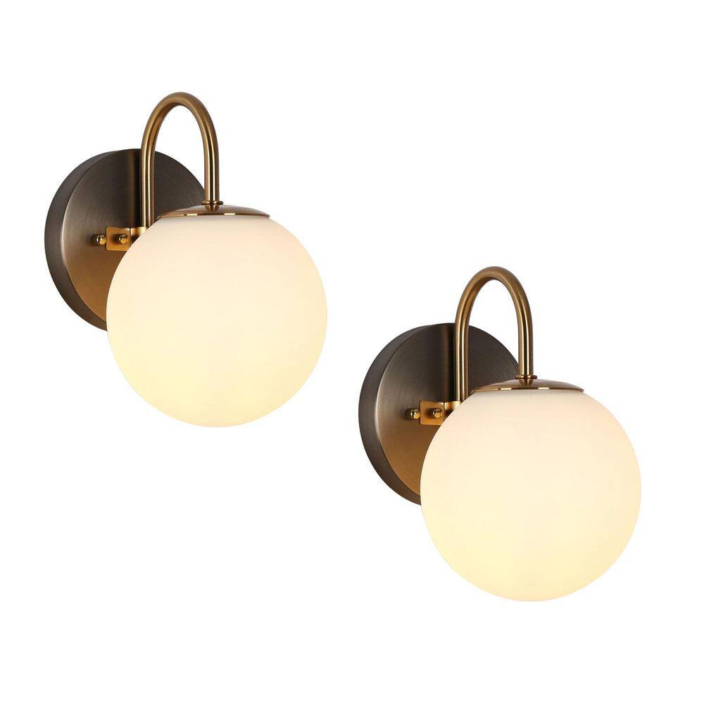Alada 5.3 in. 1-Light Modern Gunmetal Gray Bathroom Wall Sconce with White Glass Globe and Plated Brass Accents (2-Pack) price history on PriceWatchPro