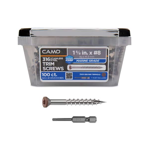 CAMO 1-5/8 in. #8 316 Stainless Steel Brown Premium Star Drive Trim Screws (100-Count)