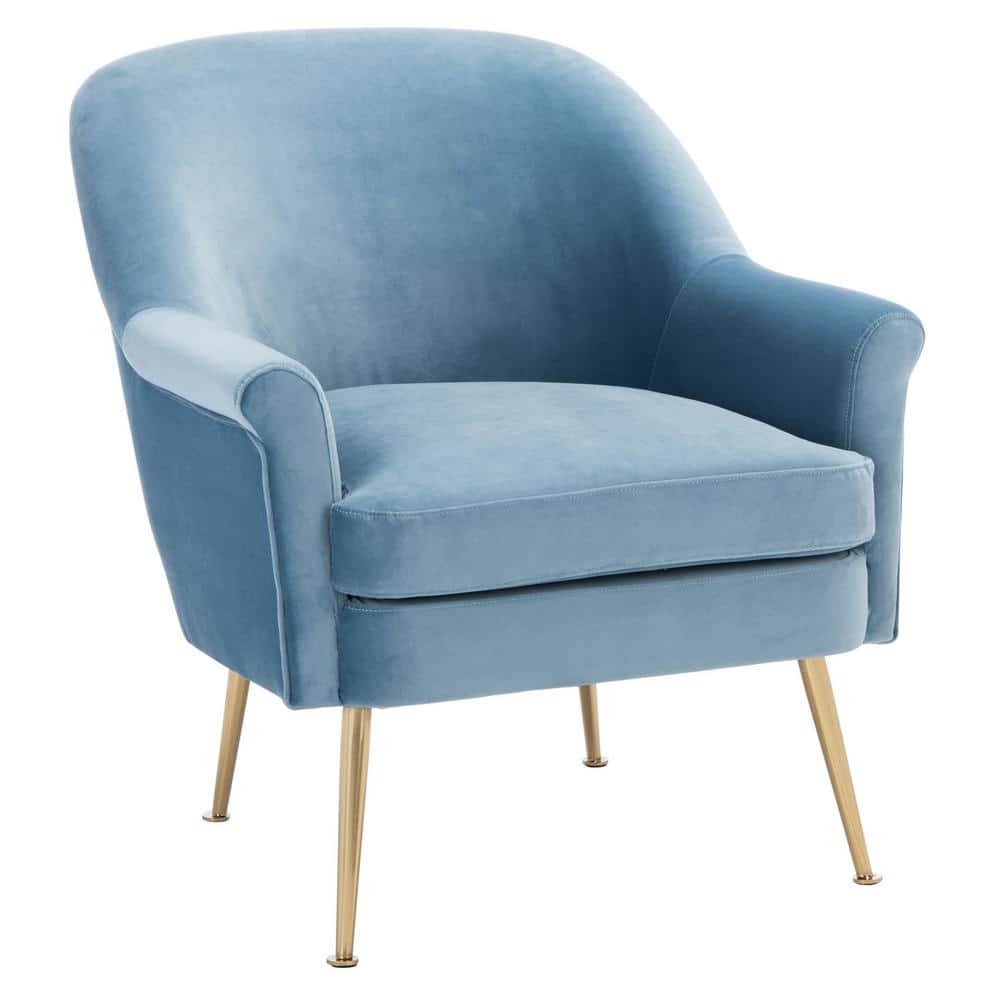 Rodrik Light Blue Velvet and Wood Accent Chair