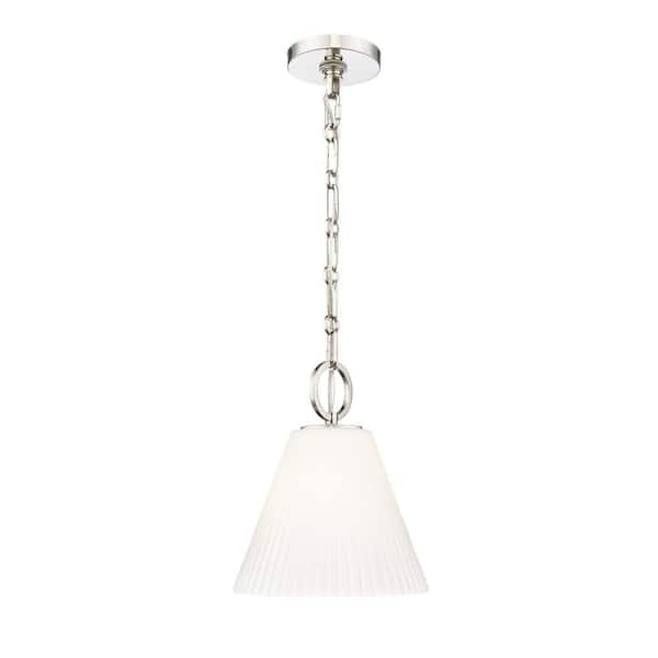 Alaric 100-Watt 1-Light Polished Nickel Pendant-Light with White Glass shade, no bulbs included