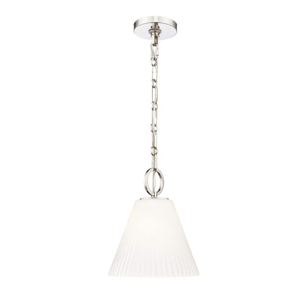 Alaric 100-Watt 1-Light Polished Nickel Pendant-Light with White Glass shad