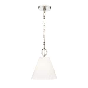 Alaric 100-Watt 1-Light Polished Nickel Pendant-Light with White Glass shade, no bulbs included