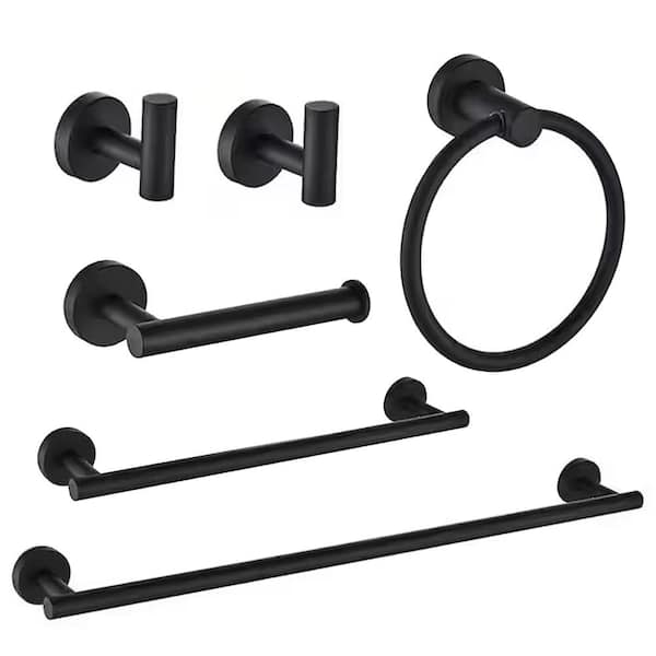 yulika 6-Piece Bath Hardware Set Bathroom Towel Rack Set with 2 Towel Bars/Racks Hand Towel Holder in Black