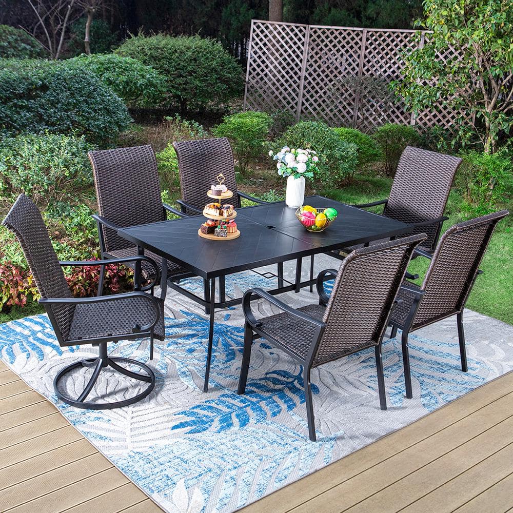 PHI VILLA 7-Piece Metal Outdoor Patio Dining Set with Rectangular Carve ...