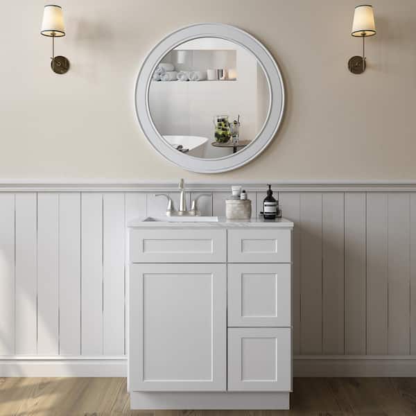 30-in W X 21-in D X 34.5-in H in Shaker White Plywood Ready to Assemble Floor Vanity Sink Base Kitchen Cabinet