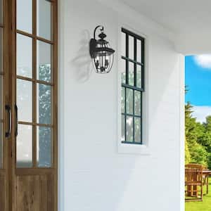 Aston 20.25 in. 2-Light Black Outdoor Hardwired Wall Lantern Sconce with No Bulbs Included