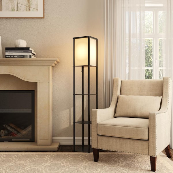 Hampton Bay 62.75 in. Black w. Antique Brass Shelf Floor Lamp AF33904 - The  Home Depot