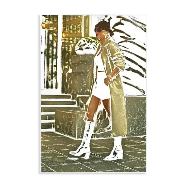 Stupell Industries Girl in Gold Trenchcoat by Graffi*tee Studios Unframed People Graphic Art Print 15 in. x 10 in.
