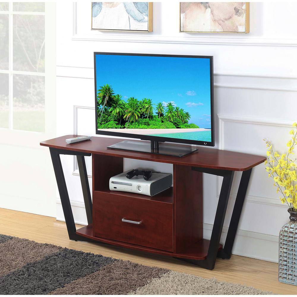 Cherry and Black 58" TV Stand with Cabinet