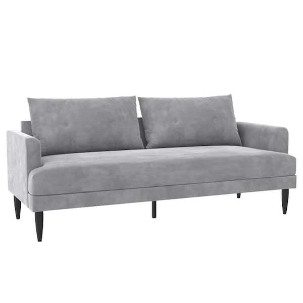 Novogratz Bailey 31 in. W Light Gray Velvet 3-Seat Pillowback Sofa with Removable Cushions