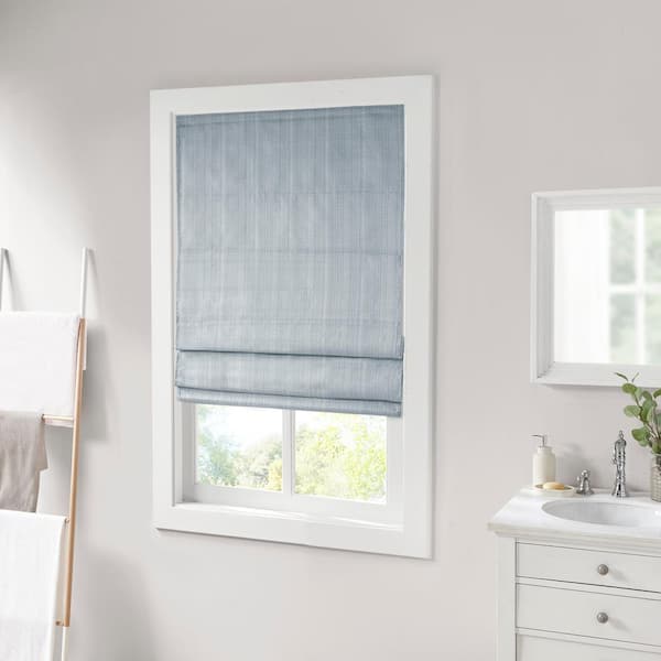 Colm Blue Cordless Basketweave Polyester 33 in. W x 64 in. L Room Darkening Roman Shade