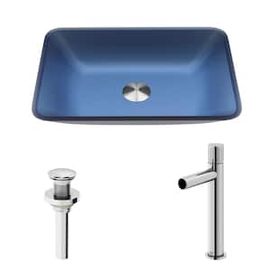 Royal Blue Sottile Matte Shell Rectangular Bathroom Vessel Sink with Ashford Vessel Faucet and Pop-Up Drain in Chrome