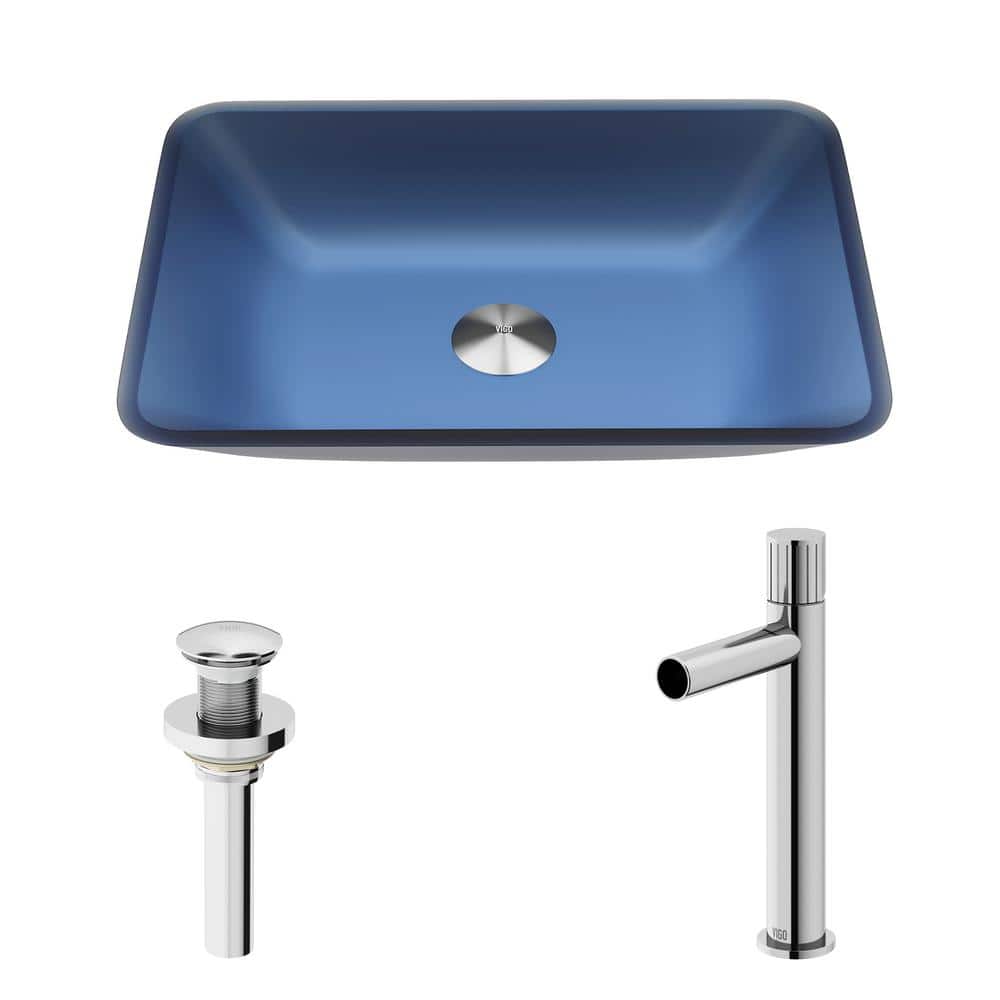 Sottile 18" Blue Glass Vessel Sink with Chrome Faucet