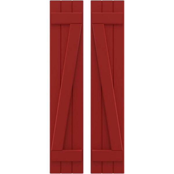 Ekena Millwork 10-1/2 in. W x 80 in. H Americraft 3-Board Exterior Real Wood Joined Board and Batten Shutters with Z-Bar in Fire Red