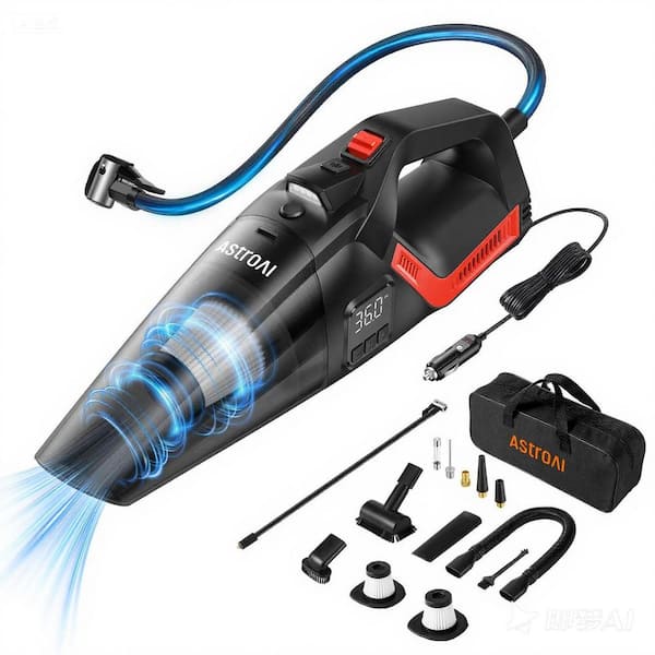 150PSI Air Inflator with Vacuum Function-12V 2-in-1 Pump and Dust Cleaner