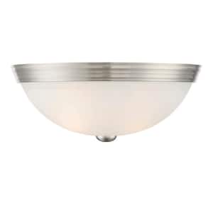 13 in. W x 5 in. H 2-Light Satin Nickel Flush Mount Ceiling Light with White Etched Glass Diffuser
