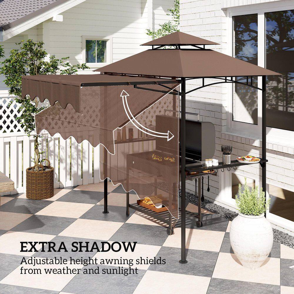 Brown Double Tiered Outdoor BBQ Grill Gazebo with Side Awning