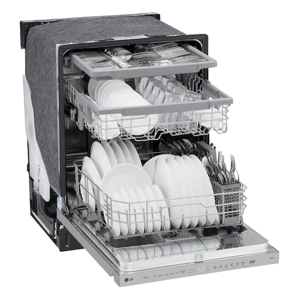 LG - 24 in. Top Control Smart Wi-Fi Enabled Dishwasher, QuadWash Pro, Dynamic Heat Dry, 3rd Rack, PrintProof Stainless Steel