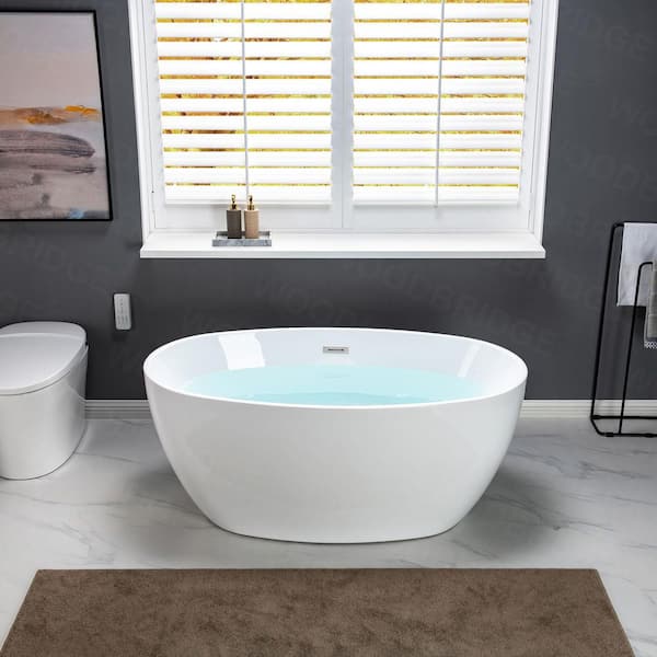 Garfield 55 in Acrylic Freestanding Double Ended Soaking Bathtub with Drain and Overflow Included in White Garfield 55 in Acrylic Freestanding Double Ended Soaking Bathtub with Drain and Overflow Included in White