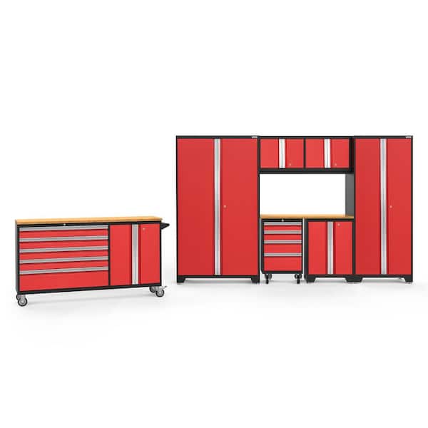 NewAge Products Bold Series 3.0 182 in. W x 75.25 in. H x 18 in. D 24-Gauge Welded Steel Cabinet Set in Red (8-Piece)