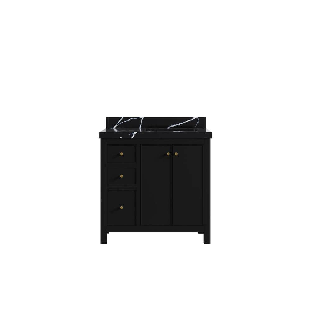 Chicago 36 in. W x 22 in. D x 36 in. H Single Right Offset Sink Bath Vanity in Black with 2 in. Calacatta Black qt. Top price history on PriceWatchPro
