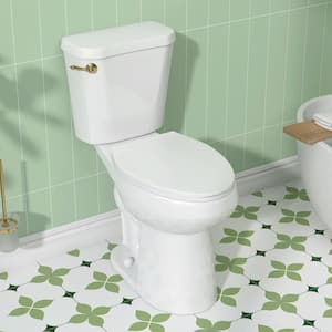 12 in. Rough in 2-Piece 1.28 GPF Single Flush Elongated Toilet in White 19 in. Toilet Seat Included with Gold Handle