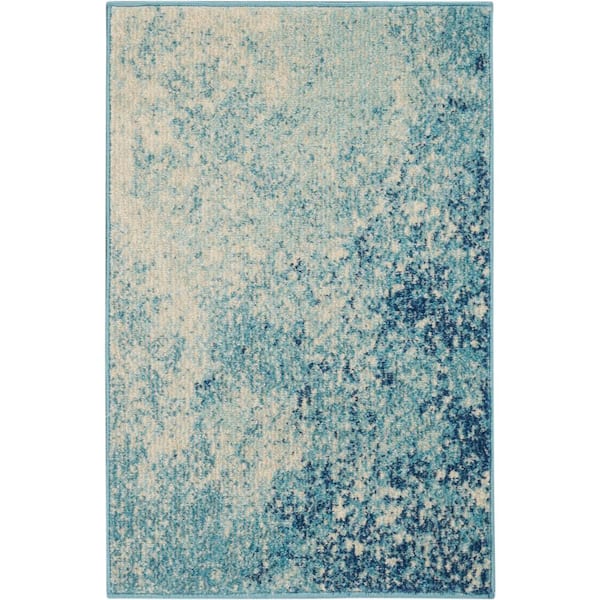 Nourison Passion Navy Light doormat 2 ft. x 3 ft. Abstract Contemporary Kitchen Area Rug