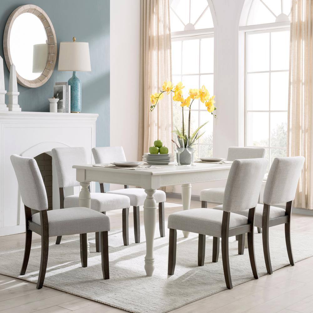Heather Gray Upholstered Linen Side Chair with Wood Legs, Set of 2