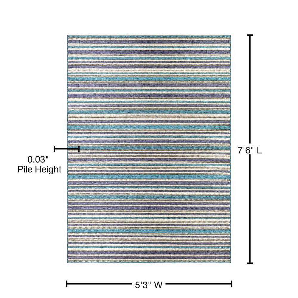 Cobalt and Teal Flat Woven Synthetic Area Rug 5' x 7'