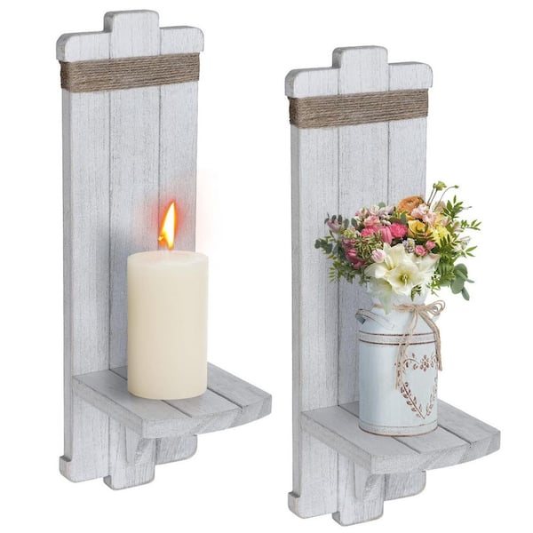 White Wood Candle Tray 2-Pack Wall Decor Candle Sconces