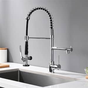 Single Handle Commercial Pull Down Sprayer Kitchen Faucet Modern Single Hole Spring Brass Taps in Polished Chrome