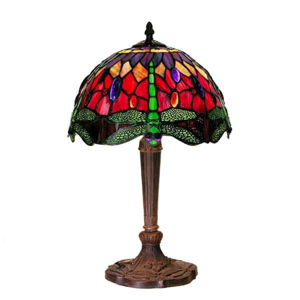 Warehouse of Tiffany Dragonfly 18 in. Bronze/Multicolored Table Lamp