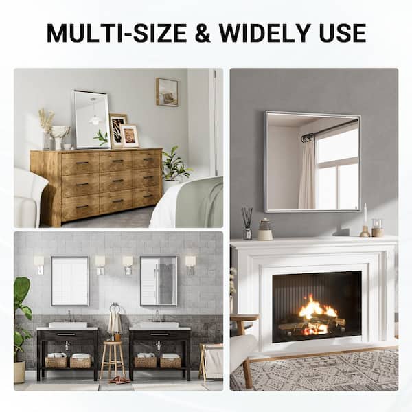16 in. W x 24 in. H Rectangular Framed Aluminum Beveled Edge Wall Mount Bathroom Vanity Mirror in Brushed Silver