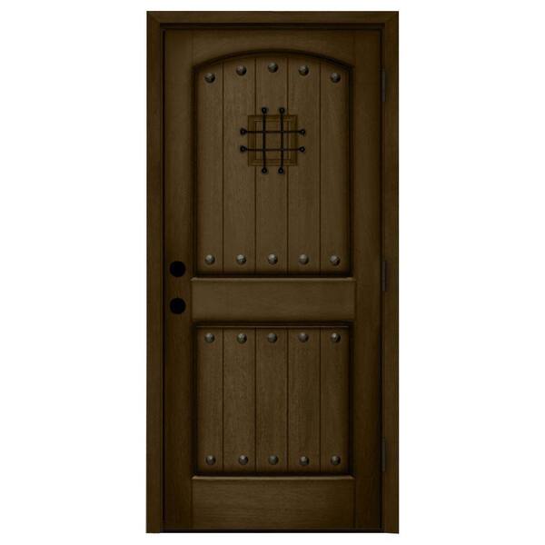Steves & Sons 36 in. x 84 in. Rustic 2-Panel Speakeasy Stained Mahogany Wood Prehung Front Door