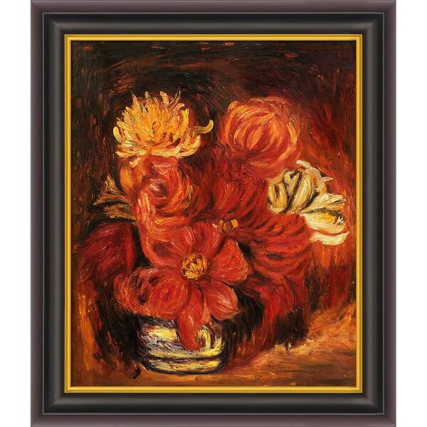 LA PASTICHE Dahlias, 1890 by Pierre-Auguste Renoir Opulent Framed Abstract Oil Painting Art Print 26 in. x 30 in.