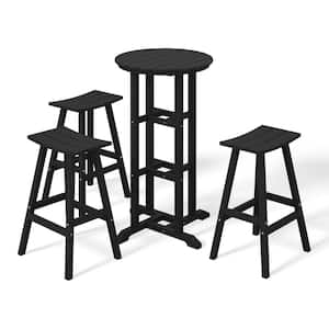 Laguna 4-Piece HDPE Weather Resistant Outdoor Patio Bar Height Bistro Set with Saddle Seat Barstools, Black
