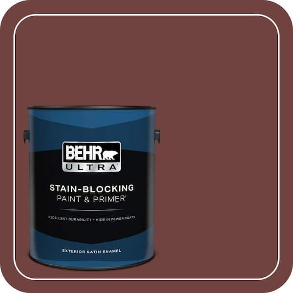 BEHR ULTRA 1 gal. #ICC-82 Library Red Satin Enamel Exterior Paint & Primer