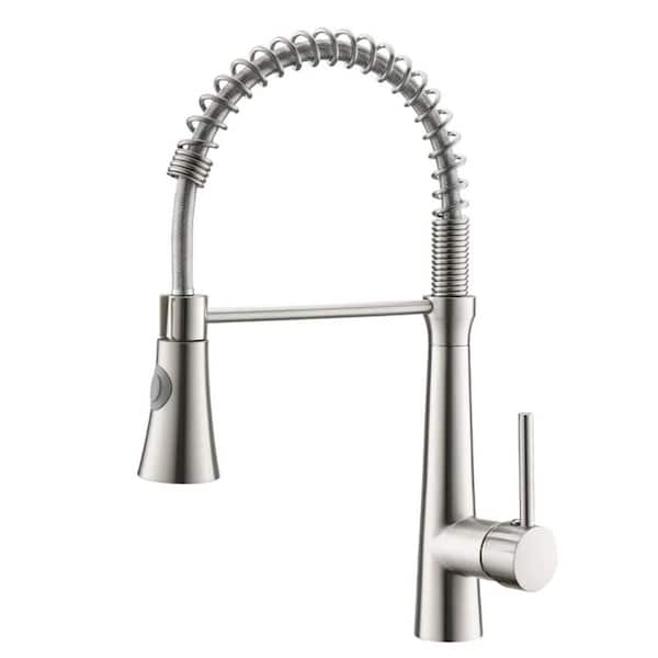 Aosspy Single Handle Deck Mounted Pull Down Sprayer Kitchen Faucet in Brushed Nickel