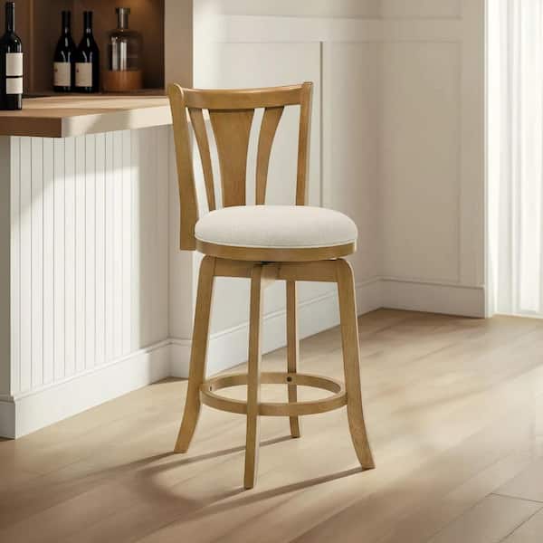 Elle 30 in. Ivory/Amber Glow Standard Rubberwood Bar Stool with Polyester Seat (Set of 2)